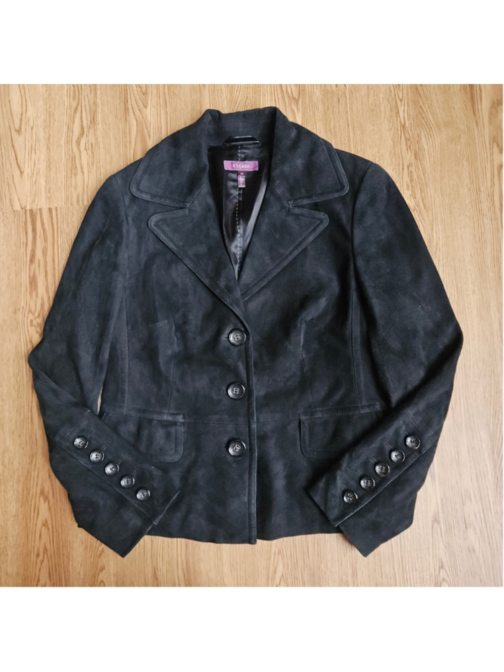 Vintage Escada Black Goat Leather Suede Blazer Jacket Womens 40 US Medium
